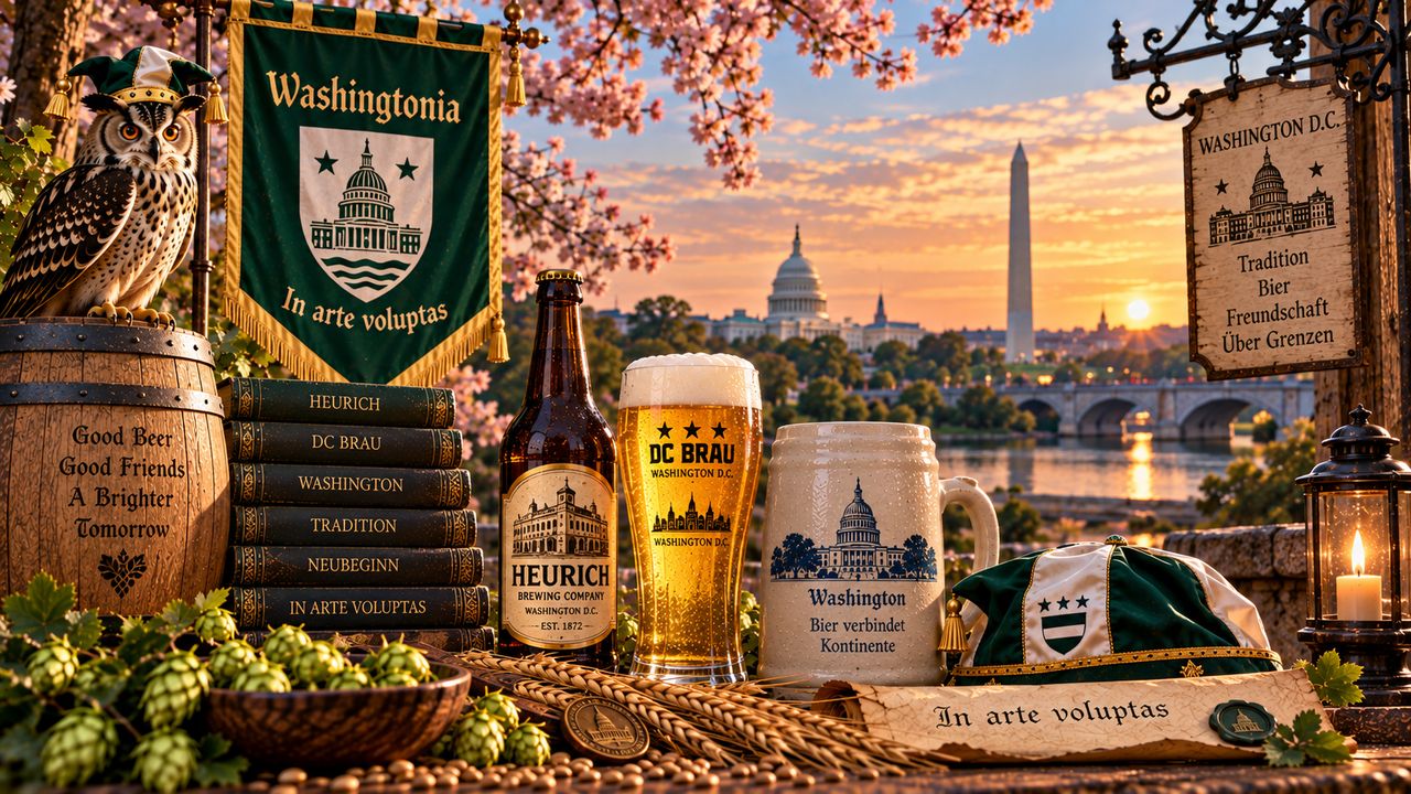 Stimmungsbild zur Washingtonia: Uhu, grünes Banner und Bier vor Kapitol und Washington Monument unter Kirschblüten